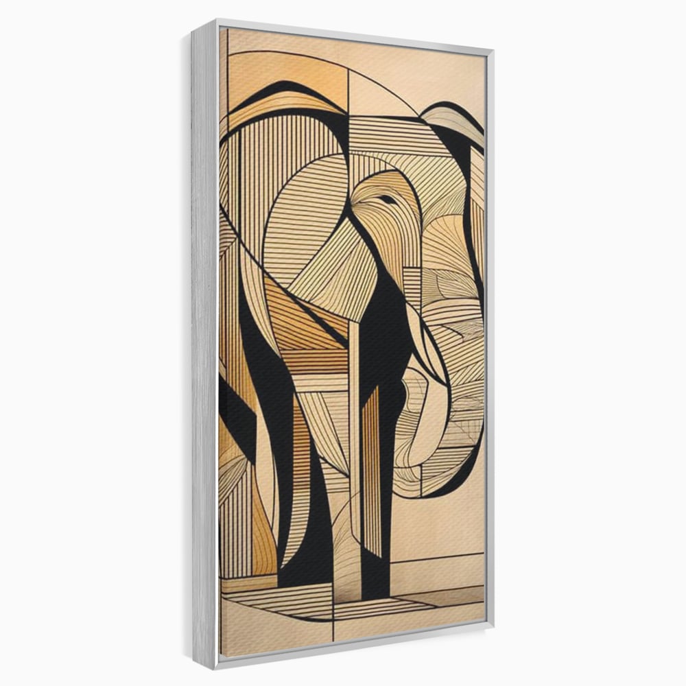Tablou canvas cu tablou canvas cu elefant geometric, in rama de aluminiu argintiu